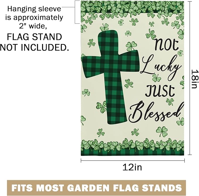 St Patricks Garden Flag 12x18 Double Sided St. Patrick’s Day Garden Flags for Outside Decor Not Lucky Just Blessed Flag for Farmhouse Holiday Decoration