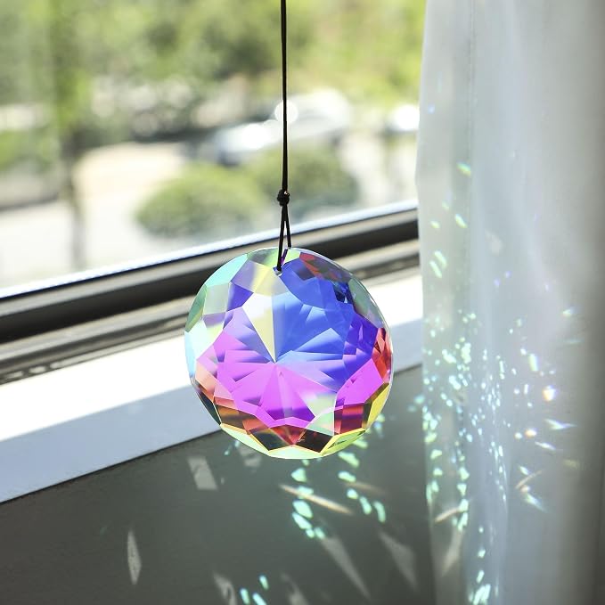 3'' Crystal Prisms Suncatcher for Windows Hanging Sun Catcher Gift | AB Color,Large Glass Beads,Rainbow Maker,Hanging Crystals for Indoor Outdoor Home Garden,Glass Ornaments For Christmas Tree
