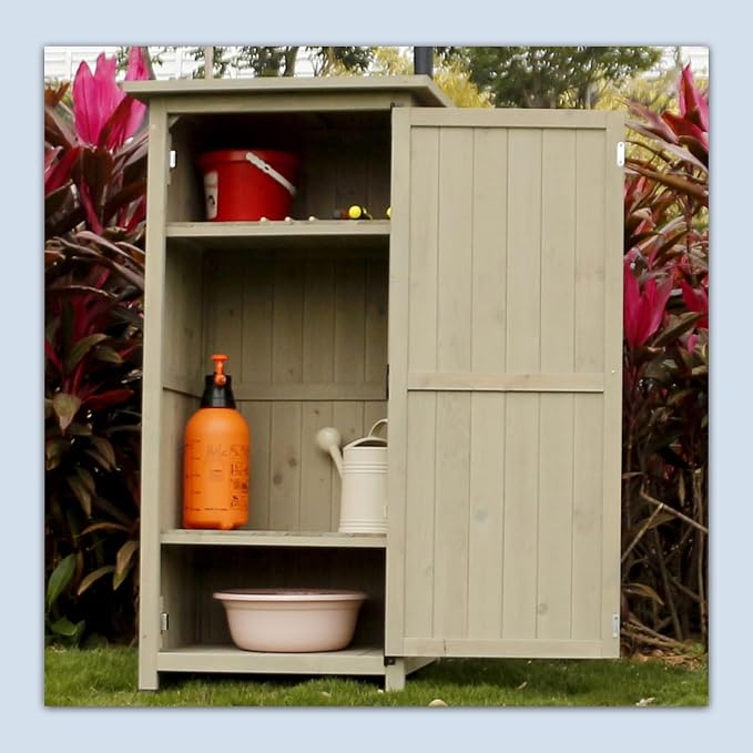 FORRTY Outdoor Storage Box Waterproof Outdoor Container Deck Box Solid Wood Material is Strong and Durable Three-layer Storage Space with Adjustable Splint(Blue)