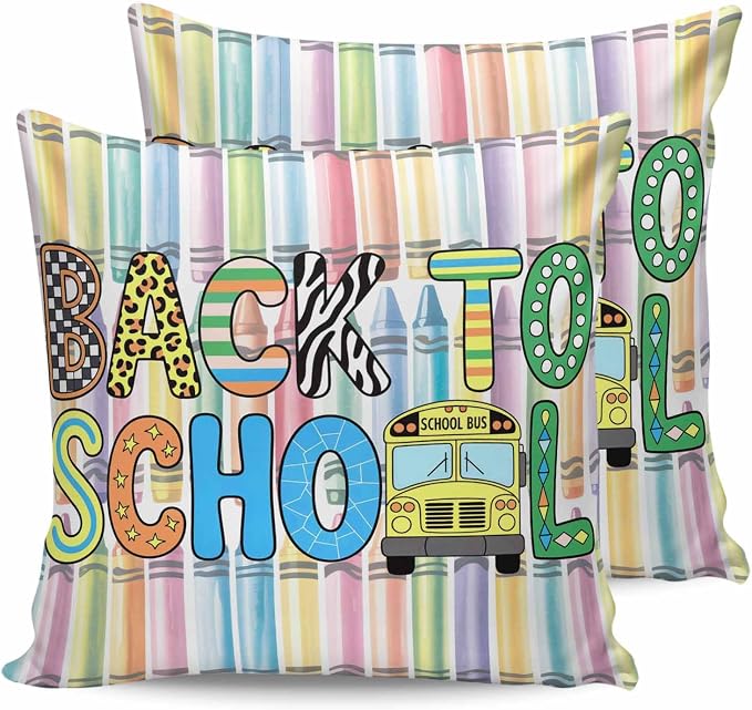 Outdoor Waterproof Throw Pillow Covers Set of 2 Back to School Pillowcases 24x24 Inches Crayon Truck School Season Decorative Pillows Cushion Case Patio Pillows for Couch Bed Chair Garden