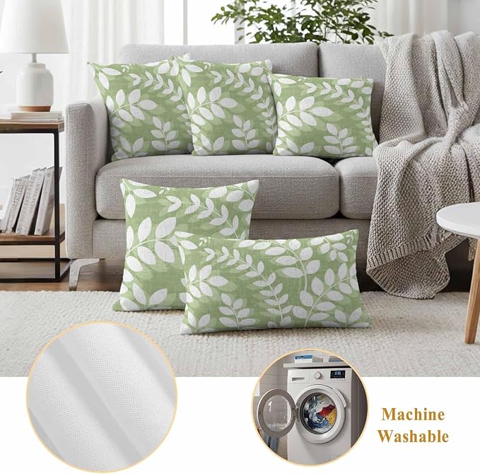 Olive Green Leaves Outdoor Waterproof Throw Pillow Covers 24x24 Set of 2, Farmhouse Botanical Branch Vintage Boho Decorative Pillowcases Cushion Pillowcase for Couch Sofa Patio Pillow Protector