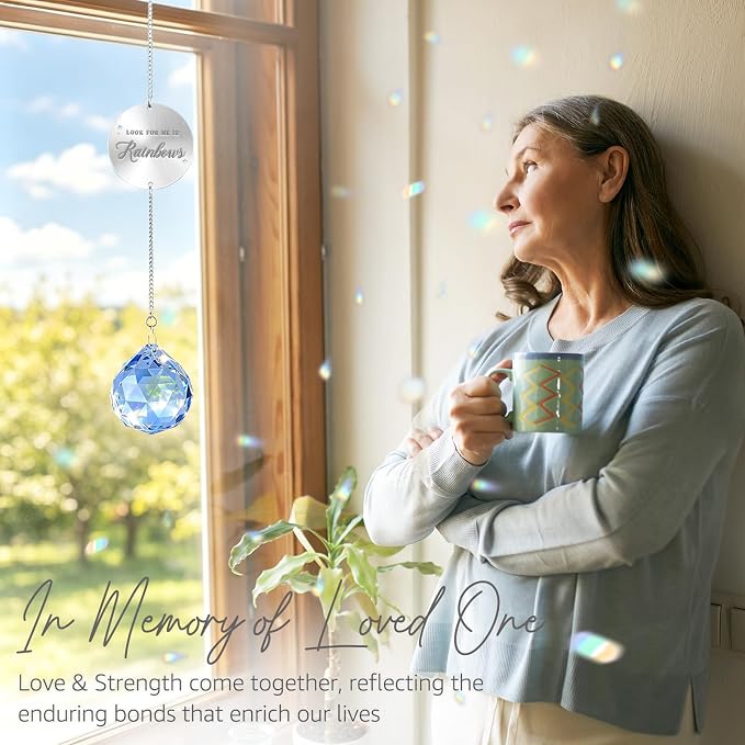 Mooncraftlogy Memorial Gift for Loss of Loved One, Light Crystal Suncatcher | Unique Sympathy Idea, Navy Blue Prism Crystal Ball, Grief Rainbow Sun Catcher, Bereavement Box for Mom Dad Son Daughter