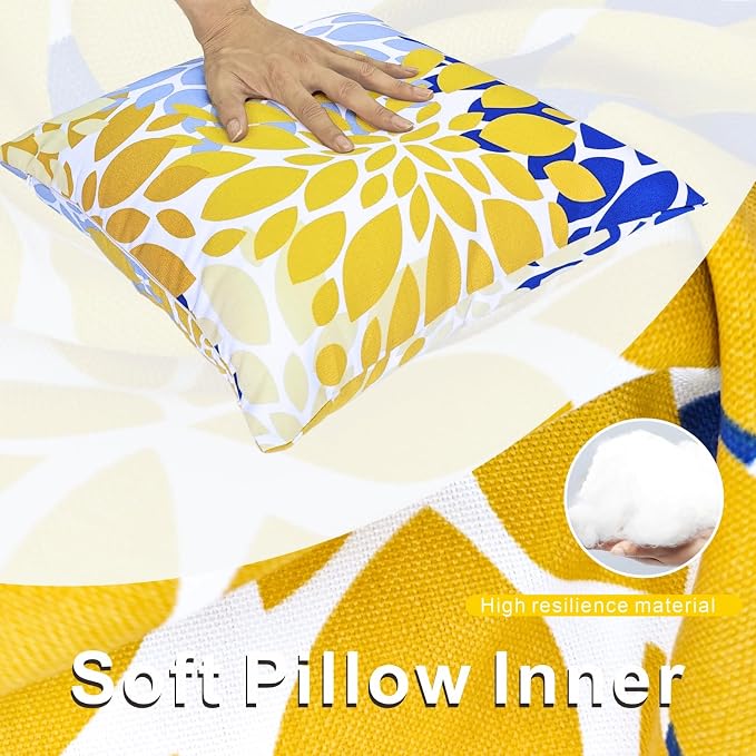 JMGBird Yellow Outdoor Pillows Waterproof Outdoor Pillow Covers with Inserts
