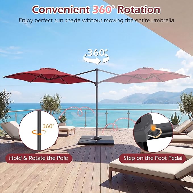 Tangkula 10FT Patio Umbrella, Offset Cantilever Outdoor Umbrella with 360 Degree Rotation, Air Vent, Cross Base for Pool Deck Garden Backyard (Wine)