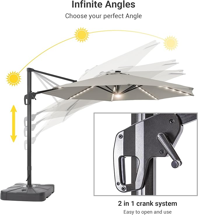 FLAME&SHADE 11 ft Cantilever Offset Patio Umbrella, Large Heavy Duty Outdoor Patio Umbrella Aluminum 360° Rotation Round Outdoor Umbrella for Deck,Pool,Backyard