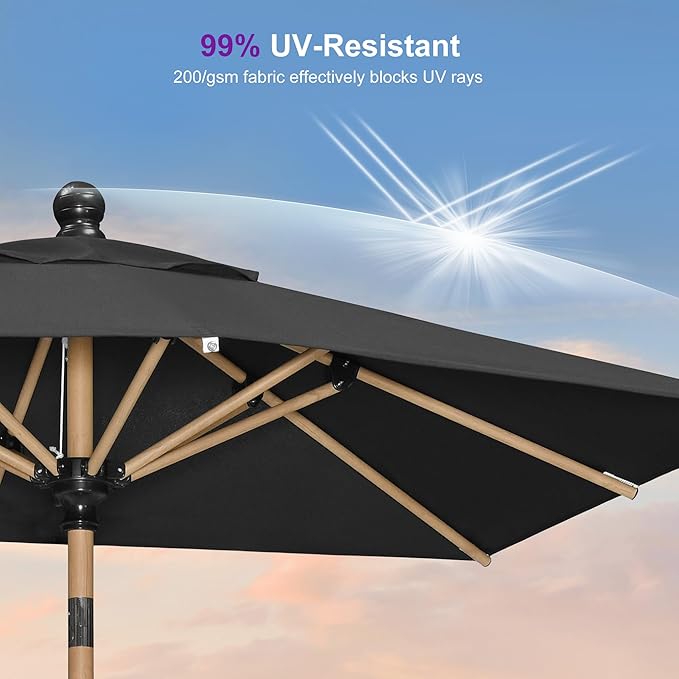 PURPLE LEAF 4' x 6' Patio Umbrella with Base Market Umbrella Rectangular Outdoor Umbrella with Push Button Tilt & Crank and 8 Ribs Aluminum Table Umbrella for Pool Backyard Beach, Black