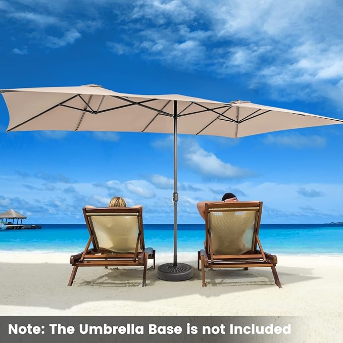 Tangkula 15 FT Double-Sided Patio Umbrella with Crank Handle, Vented Tops, Large Outdoor Rectangle Market Twin Umbrella with 10-Rib Metal Structure, Table Umbrella for Poolside Deck Lawn Garden