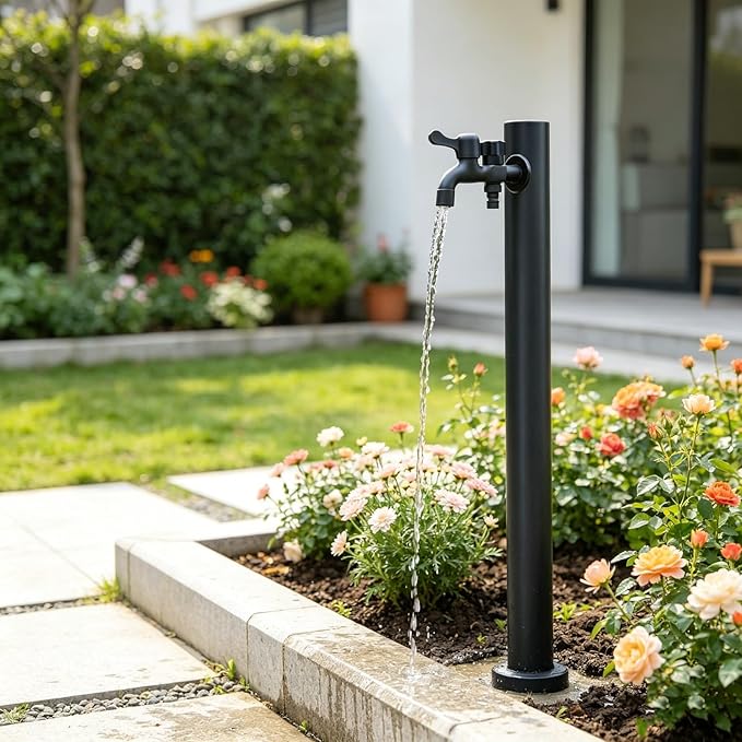 304 Stainless Steel Vertical Garden Water Column, Decorative Feature Fountain Water Dispenser Hydrant, Frost Free Outdoor Faucet(Black A,95cm/37.4in)