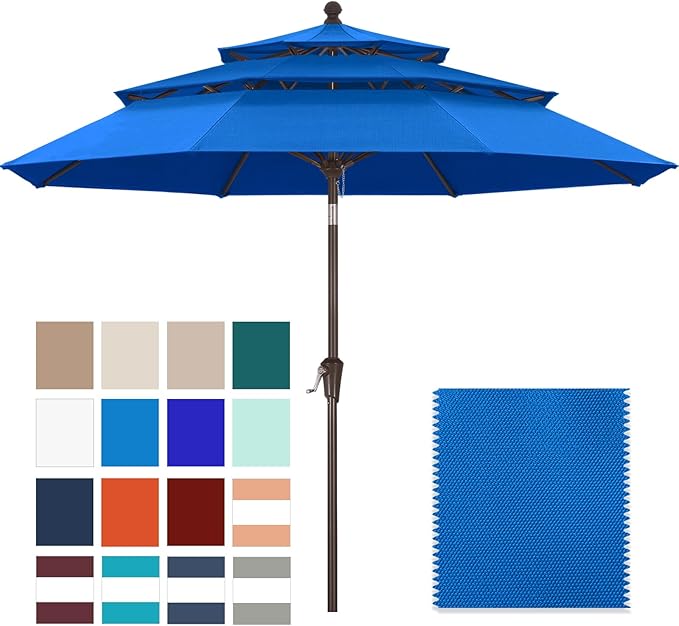 ABCCANOPY 5-Year 10-Year No Fading 9FT 3 Tiers Patio Umbrella, Outdoor Table Umbrella with 8 Sturdy Ribs for Deck, Backyard, Garden, Yard