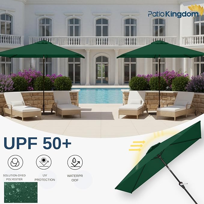 6.5'x10' Rectangular Patio Outdoor Umbrella,Large Coverage with Push-Button Tilt & UV Protection,Sturdy Ribs for Deck,Lawn,Pool,Backyard