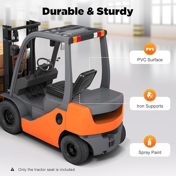 Universal Tractor Forklift Concave Convex Grain+Rail Seat, PVC Garden Tractor Seat Lawn Mower Seat w/Adjustment Handle,Lawn Tractor Seat w/Drainage Hole