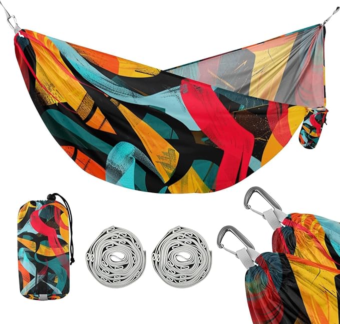 Abstract Color Irregular Lines 330lb Capacity Hammocks with Tree Straps Rope Hammock for Camping Travel Accessories Base para poner hamaca
