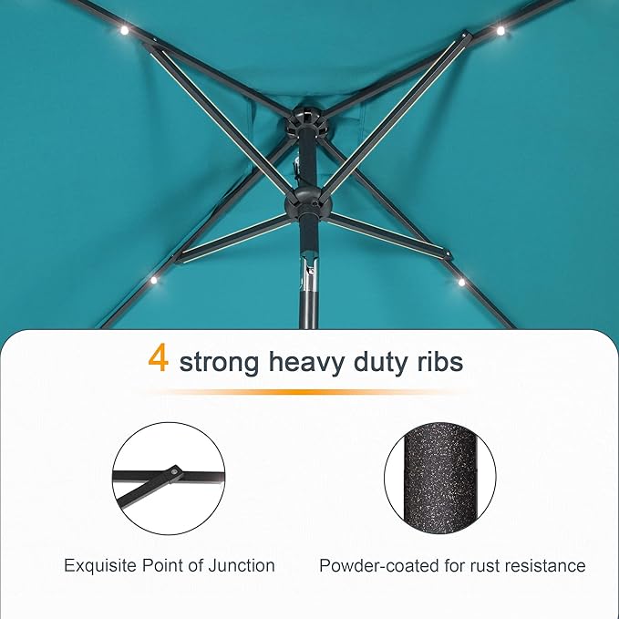 Square Patio Umbrella With Solar Lights, 6.5x6.5ft Square Umbrella Outdoor Patio with Tilt and Crank for Pool, Deck, Garden,Backyard