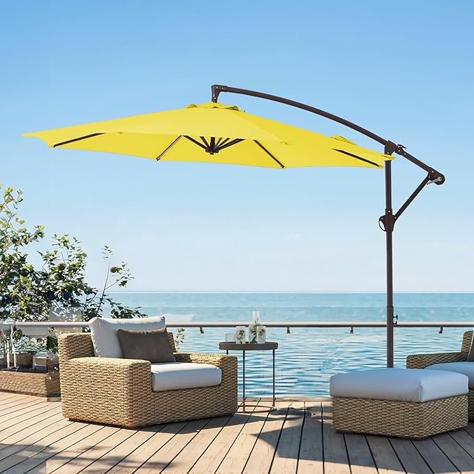 10FT Patio Umbrella, Outdoor Offset Cantilever Umbrella with Sturdy 8 Ribs and Reinforced Base, Easy Tilt Adjustment for Backyard Pool Garden,Yellow