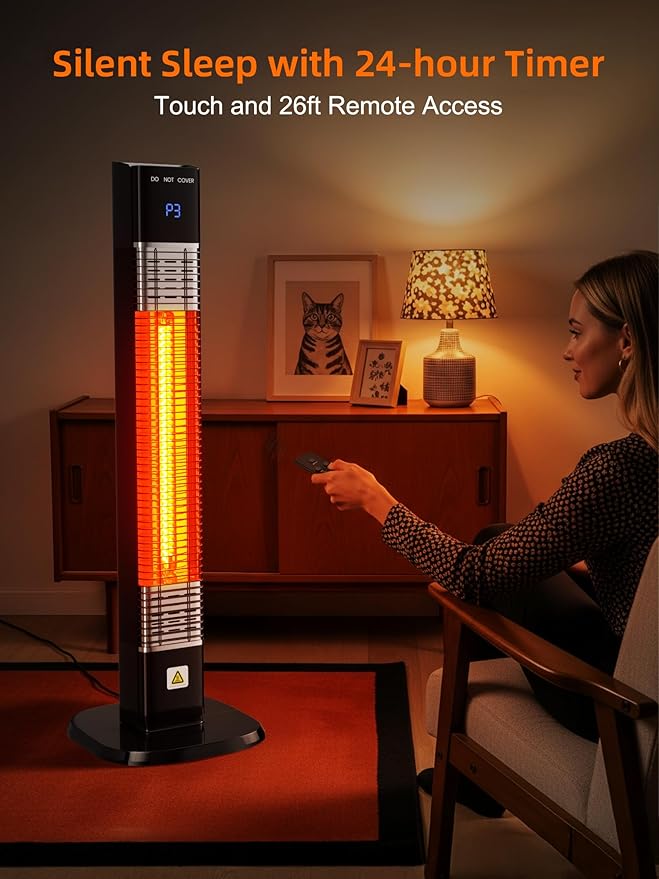 YEW Outdoor Electric Patio Heater, 1500w Infrared Heaters with Remote, 24H Timer, 3 Heat Levels, Waterproof, Quiet, Tip-Over Protection, Portable Space Heaters for Indoor Garage,Balcony,Backyard,Porch