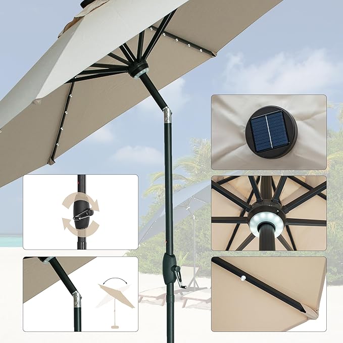 GDY 10Ft Patio Umbrella, Table Umbrella with 40 LED Lights, Outdoor Umbrellas for Patio, with Tilt and Crank, Center Light, for Garden, Deck, Backyard, Pool, and Beach.