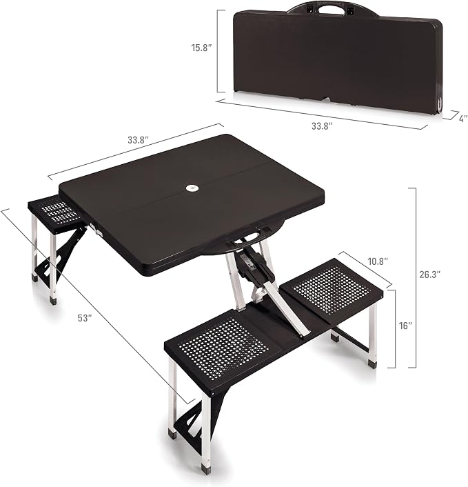 Detroit Lions – Picnic Table Portable Folding Table with Seats, (Black)