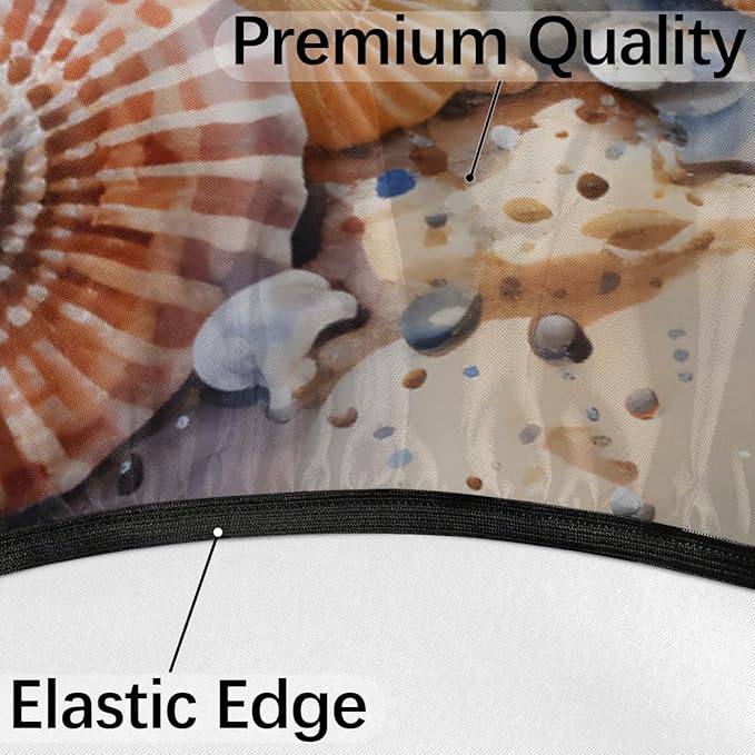 OSAM SPACE Outdoor Tablecloth with Umbrella Hole, Round Elastic Fitted Table Cloth with Invisible Zipper, Beach Starfish Picnic Patio Table Cover 45-56in