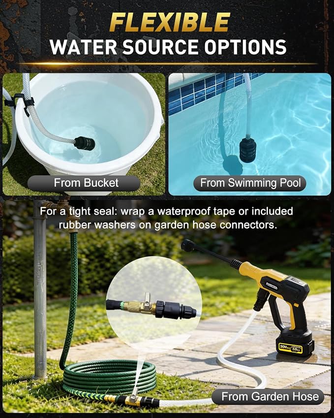1100PSI Cordless Portable Washer with 2 Batteries, Brushless Motor, 6-in-1 Nozzle,3 Level Adjustable Handheld Washer for Car,Home,Patio, Driveway