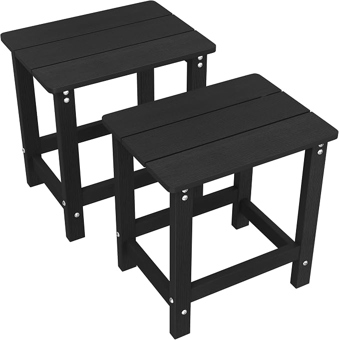 MXIMU Outdoor Side Table Set of 2: Heavy-Duty Sturdy Warp Resistant Adirondack Table - Wood Grain Finish Outdoor End Tables - Easy Assembly & Low Maintenance Patio Side Table Black