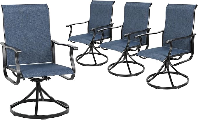 SUNCROWN Patio Swivel Rocker Dining Chairs Set of 4, All Weather High Back Textilene Outdoor Chairs with Sturdy Metal Frame, Swivel Rocking Patio Chairs for Backyard Lawn Garden Porch Deck, Blue