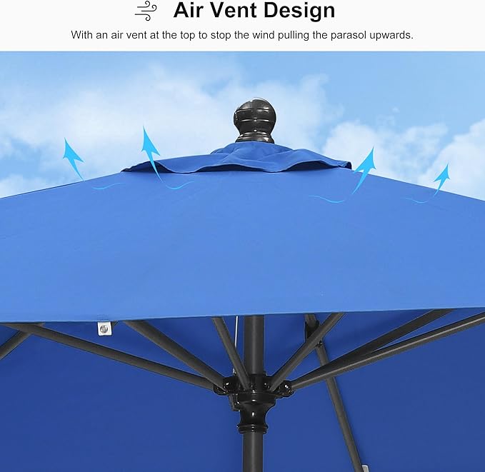 PURPLE LEAF 10' x 6.5' Rectangular Patio Umbrella Outdoor Table Umbrella Aluminum Frame Market Umbrella Sun Umbrella with 8 Sturdy Ribs & Tilt for Garden Deck Lawn & Pool Sky Blue