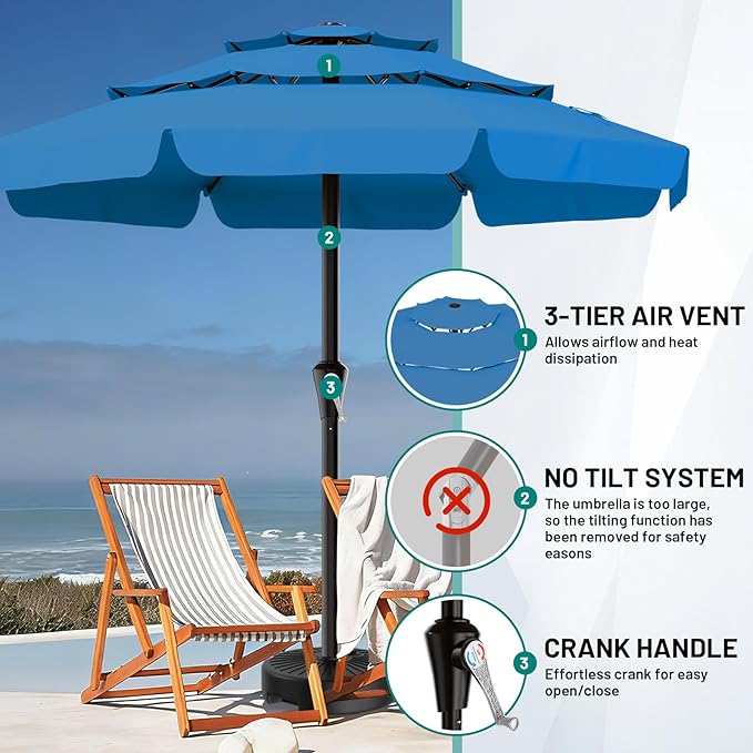 AreShark 11FT 3-Tiers Patio Umbrella with Valance, Outdoor with Crank, Large Outdoor Market Umbrellas Vented with 8 Sturdy Ribs, Patio Table Umbrellas for Garden, Deck, Backyard, Pool, Royal Blue
