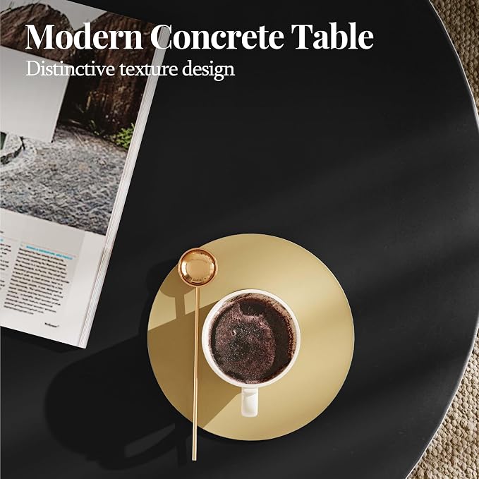 UPHA 28" Round Outdoor Coffee Table, Modern Hollow Concrete Patio Table, Small Minimalist Low Accent Table for Living Room, Balcony, Deck, Backyard, Bronze