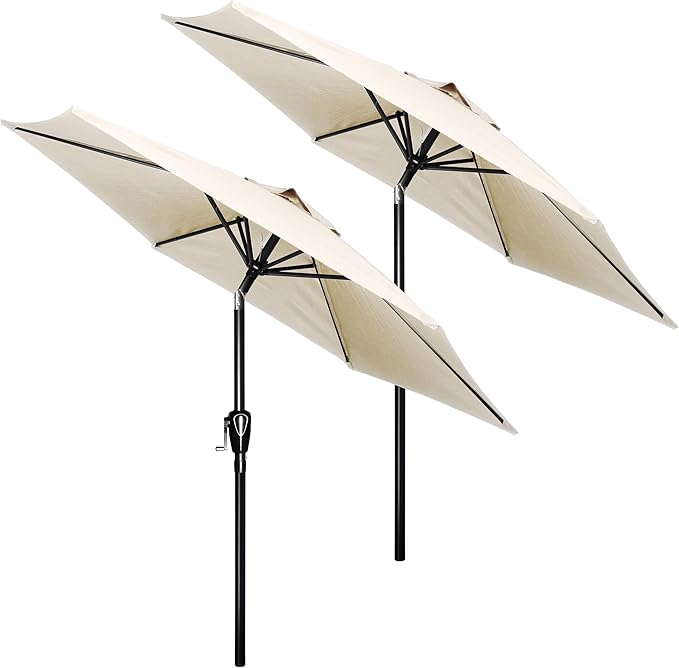 HealSmart 7.5ft Patio Umbrella with Push Button Tilt/Crank, Outdoor Table Market Yard Umbrella, 6 Sturdy Ribs for Garden, Deck, Backyard, Pool