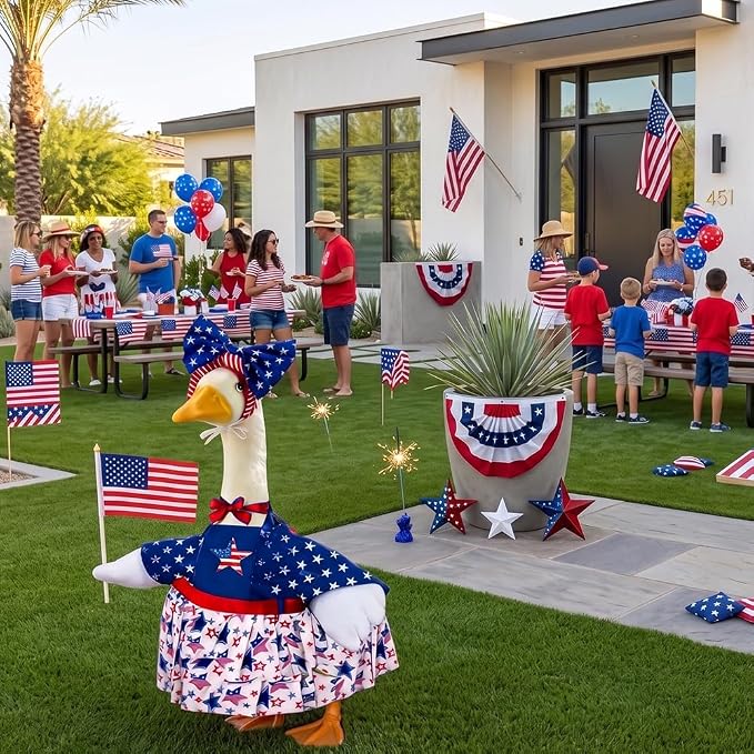 STONESTAR Patriotic 4th of July Porch Goose Outfits for 23" H Lawn Statue, Summer Goose Clothes Costume for Independence Day & Memorial Day Outdoor Garden Yard Patio Anniversary Decoration