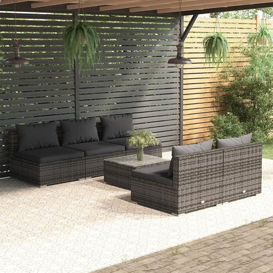 6 Piece Patio Lounge Set with Cushions, Sectional Sofa Patio Conversation Set Front Porch Furniture Outdoor Dining Sets for Garden Poolside Exhibition Piazza Poly Rattan Gray
