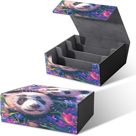 Large Card Deck Box for MTG, Fits 1200+ Sleeved Cards, PU Leather Storage Case with Strong Magnetic Closure, Multiple Colors Available for TCG CCG Baseball Card Collections, Butterfly Panda