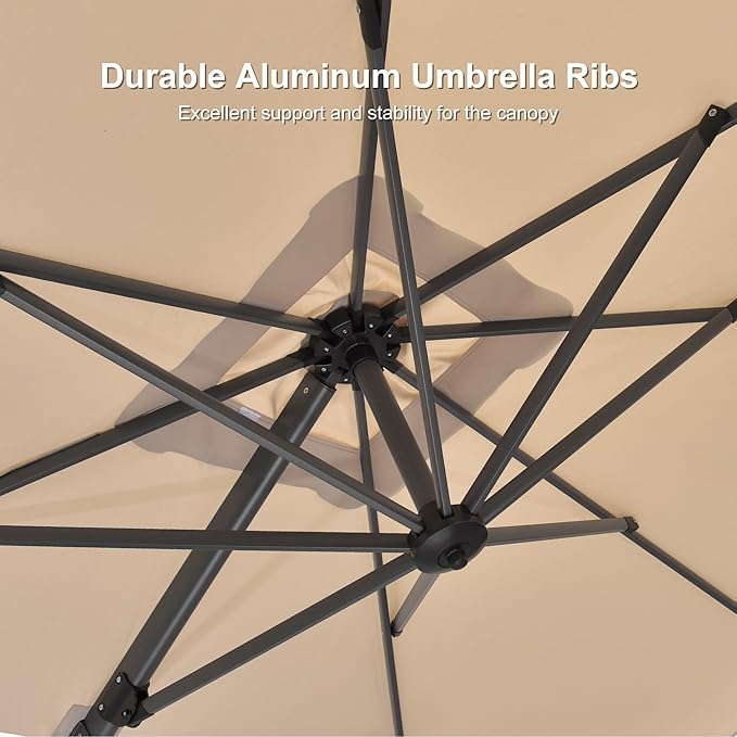 PURPLE LEAF 8' X 8' Patio Umbrella for Pool 7' High Offset Outdoor Cantilever Umbrella Swimming Pool Umbrella with 360°Rotation for Poolside Beige