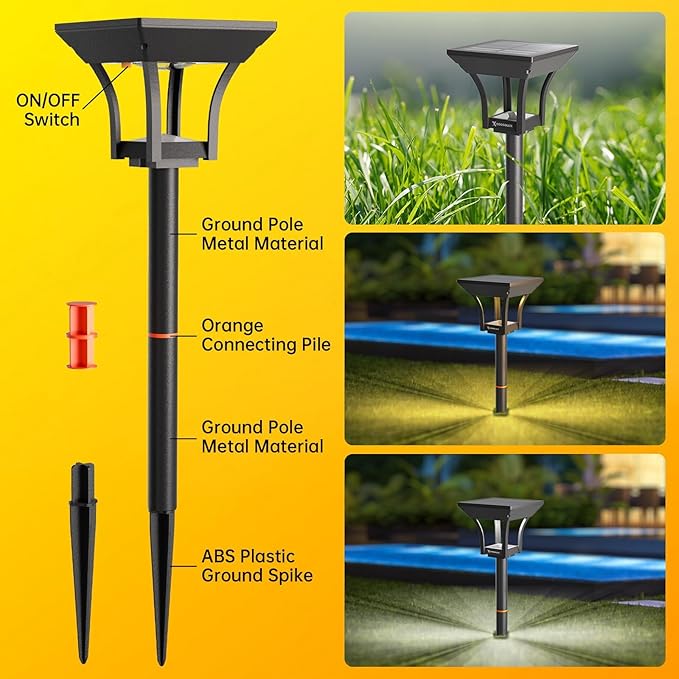 Solar Pathway Lights Outdoor, IP65 Waterproof Bright Solar Outdoor Lights, LED Solar Garden Lights Landscape Lighting for Walkway Lawn Patio Backyard (6 Pack, Warm & Cold White)