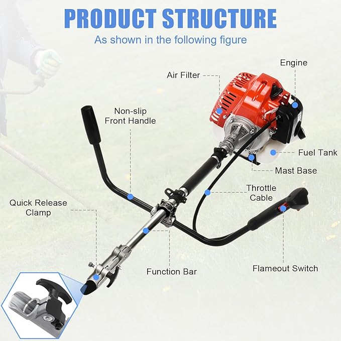 YOXIER 52CC Gas Weed Wacker, 2-Cycle 2 in 1 Gas Weed Eater, Upgraded 2.2KW/8500rpm Weed Wacker Gas Powered, Strong Power Brush Cutter, Gas String Trimmer for Daily Trimming Red