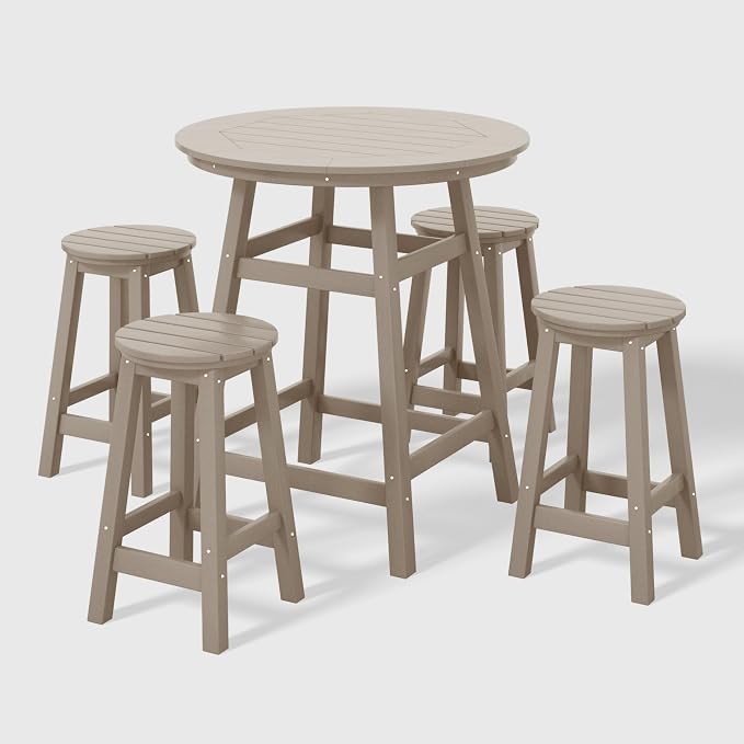 WestinTrends Malibu 5-Piece HDPE Outdoor Patio Dining Bar Bistro Table Set with Counter High Round Bar Stools