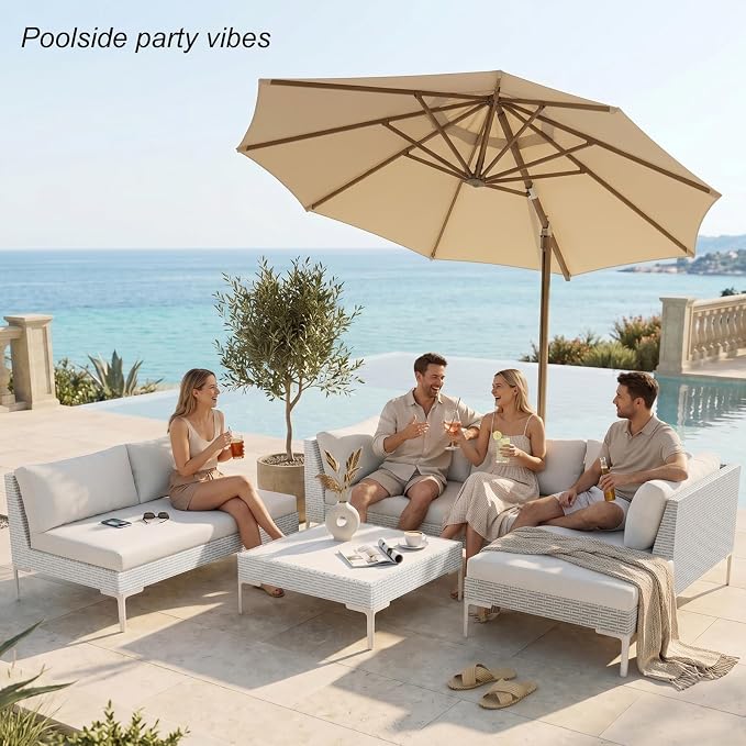 ABCASA Outdoor Patio Sectional Furniture Set w/Water-Resistant Fabric | Oversized Seat Wicker Outdoor Furniture Set w/Thick Cushion, L Shaped Patio Conversation Set for Pool Yard, Gray
