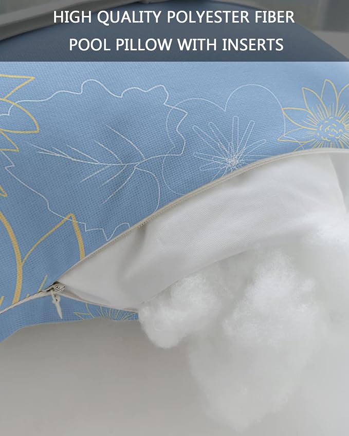 Outdoor Pillows Covers with Inserts Minimalist Lines Leaves Flowers Blue Waterproof Recliner Pillow with Adjustable Strap Throw Pillows for Patio Furniture Pool Lounge Chair, 11x16 inch, 1PCS