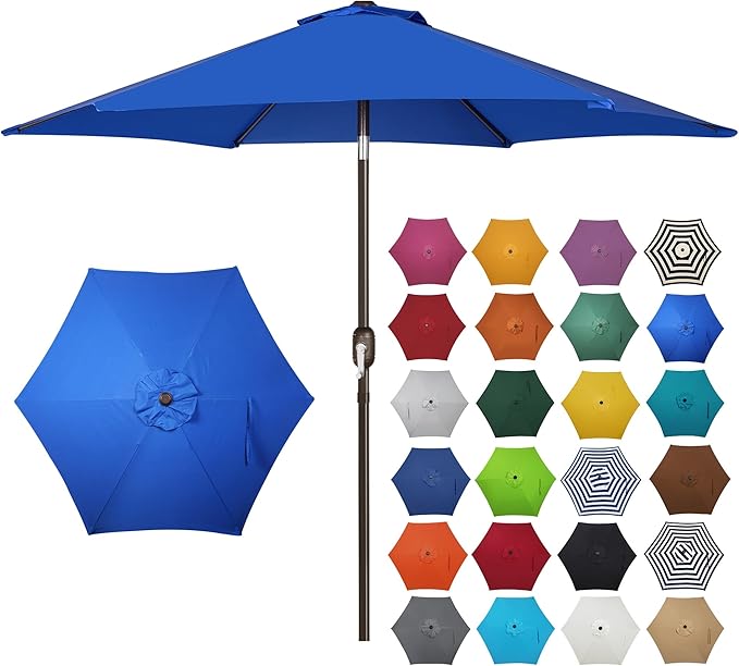 Blissun 7.5 ft Patio Umbrella, Yard Umbrella, Outdoor Market Umbrella with Push Button Tilt Crank, Royal Blue