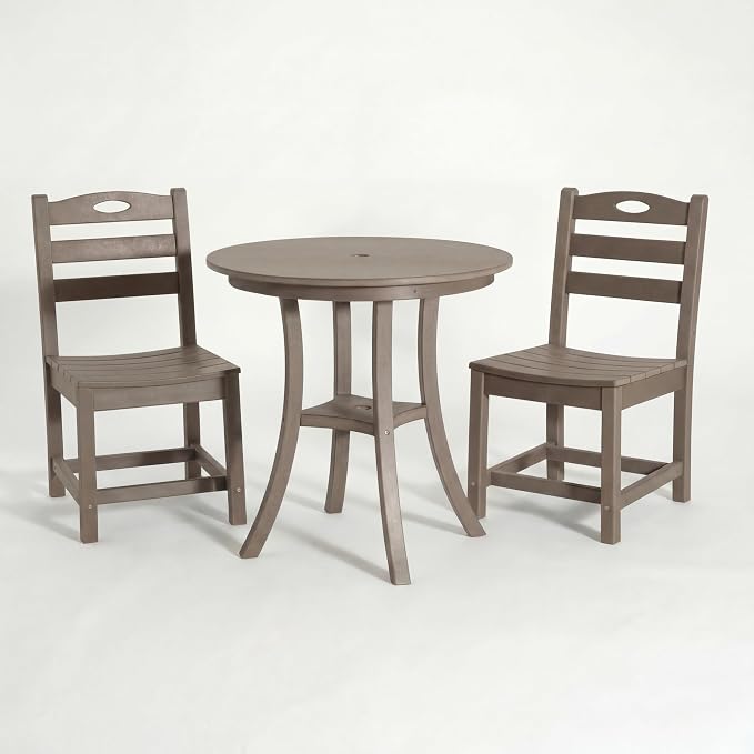 3-Pcs Outdoor Patio Dining Table Set of 3, Outdoor Patio Round 29.72'' Dining Table Bistro Set and Armless Chair for Garden Backyard, HDPE Material & 1.96'' Umbrella Hole, Antique Brown