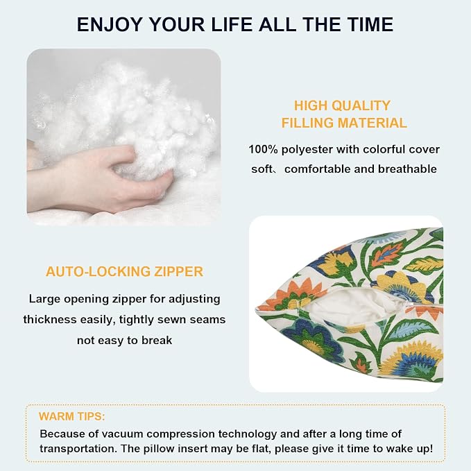 DYTXIII Pack of 2 Waterproof Outdoor Pillow with Inserts, 18x18 Square Patio Decorative Throw Pillow for Home,Sofa,Bench and Patio Furniture,Fiesta Floral