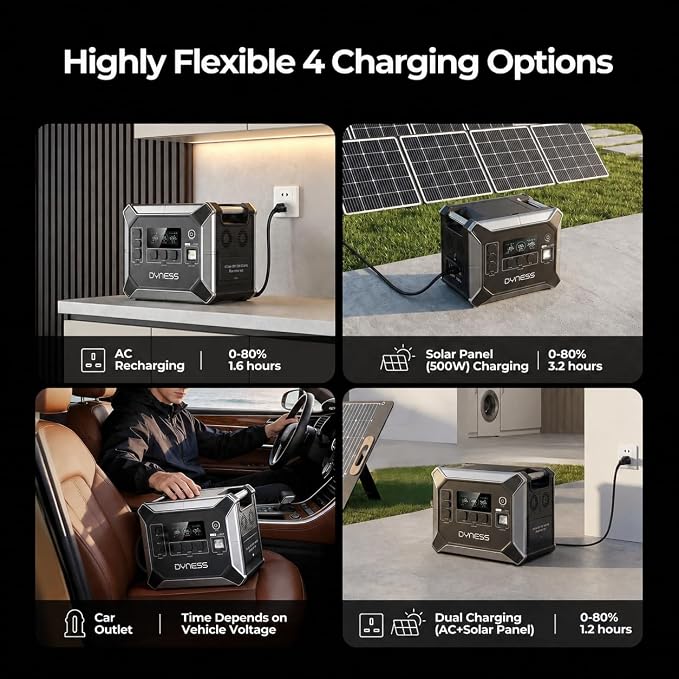 DYNESS 2048Wh Solar Generator with 2x100W Foldable Solar Panel, LiFePO4 Battery Backup 2400W AC (4800W Surge) Portable Power Station, Fast Charging for Home Backup, Camping, RV & Power Outage