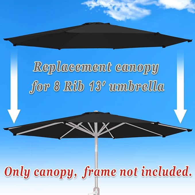 Replacement Patio Umbrella Canopy Cover for 13ft 8 Ribs Umbrella Taupe (Canopy ONLY) (Black)