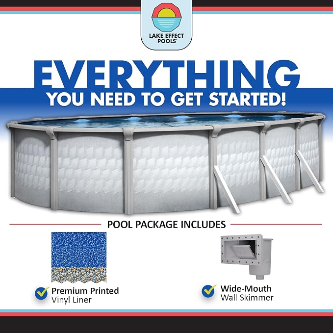 Lake Effect Pools 'Testudo' 12 ft x 24 ft Oval Above Ground Swimming Pool | 52 Inch Resin Protected Steel Sided Walls | Bundle Includes: 25 Gauge Overlap Liner & Widemouth Skimmer
