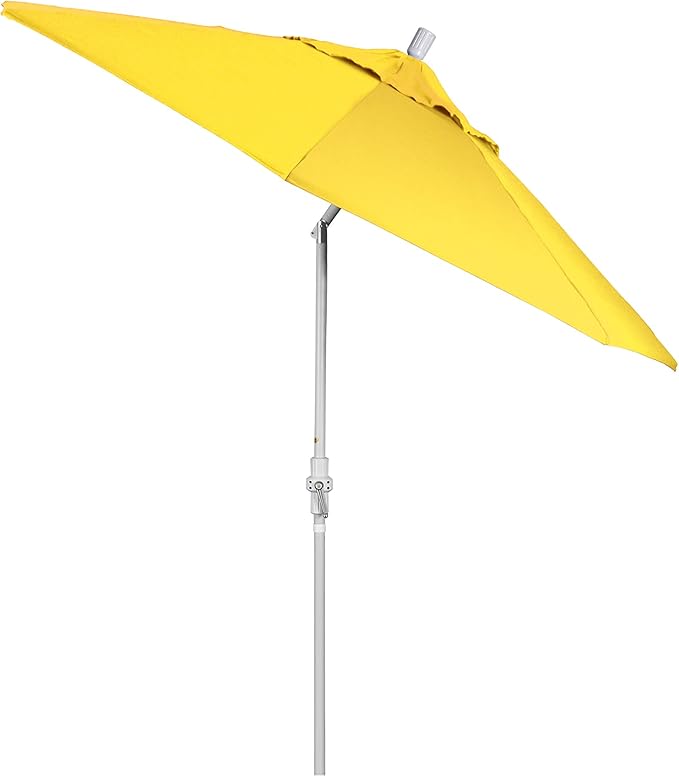 California Umbrella 9' Round Aluminum Pole Fiberglass Rib Patio Umbrella, Crank Lift, Collar Tilt, White Finish, Lemon Olefin