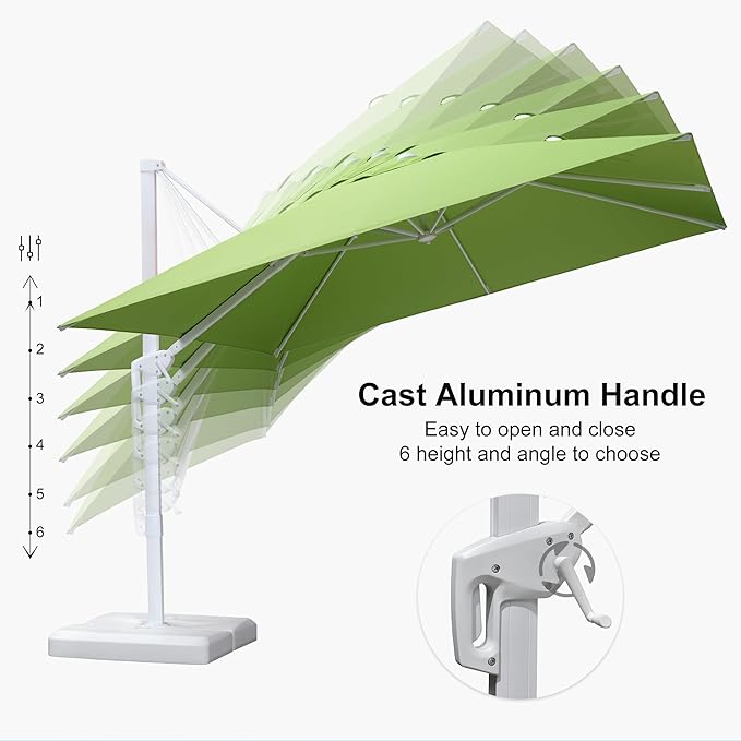 PURPLE LEAF 9' × 11.5' Patio Umbrella With Base White Cantilever Umbrella Square Outdoor Offset Umbrella Windproof with 360° Rotation for Garden Deck Pool, Macaw Green