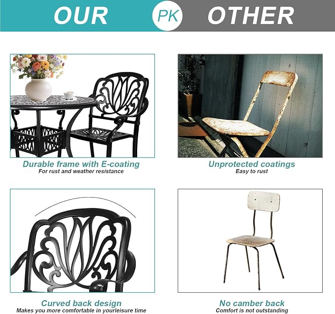 5 Piece Cast Aluminum Patio Dining Set, All Weather Outdoor Dining Furniture Set Includes 4 Chairs and 1 Round Table with Umbrella Hole for Garden,Deck, Balcony,Backyard, Black
