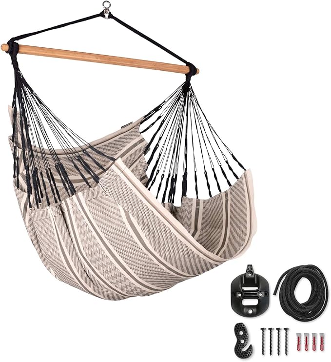 LA SIESTA® - Large Comfort Habana Cotton Hammock Chair & CasaMount - Hanging Chair w/Suspension Kit for Walls Ceilings & Square Beams - Indoor Outdoor Swing Hanging Chair Bedroom Balcony - Zebra