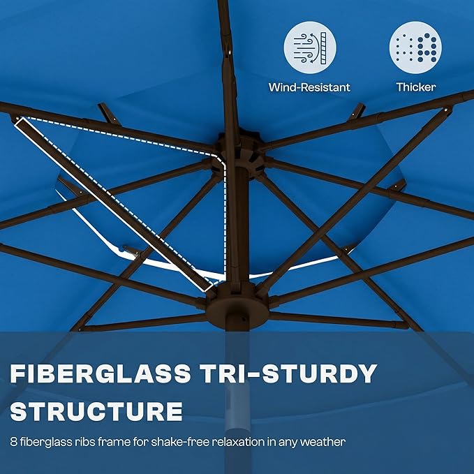 10ft Patio Umbrella, 3 Tier Outdoor Market Table Umbrellas with 8 Fiberglass Ribs and Push Button Tilt, Windproof, Vented Canopy, UV Protection for Deck, Pool, Backyard