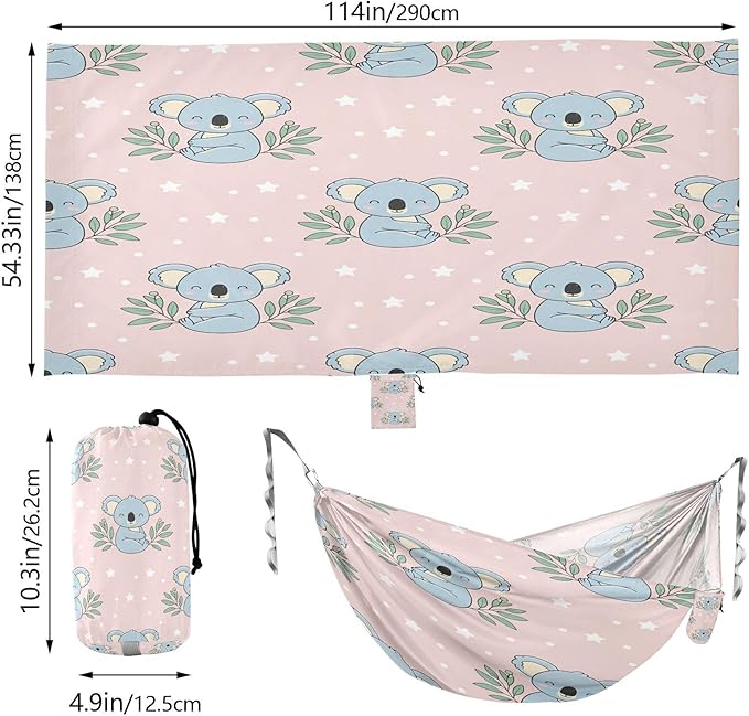 Hammocks for Outside Cute Koala Camping Hammock Portable Hammocks with Tree Straps and Carry Bag Camping Accessories for Hiking Beach Outdoor